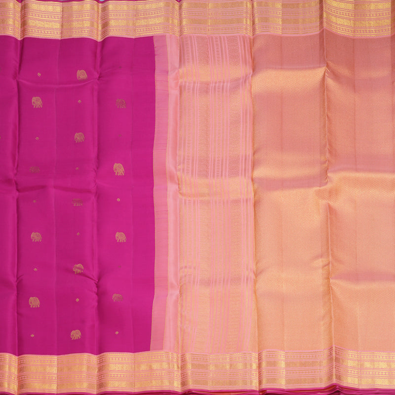 Hayagrivas Handloom Rani Pink Kanjivaram Silk Saree with Peach Pink Border SSCBF108G17-1