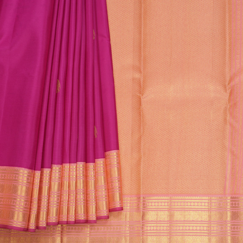 Hayagrivas Handloom Rani Pink Kanjivaram Silk Saree with Peach Pink Border SSCBF108G17-1