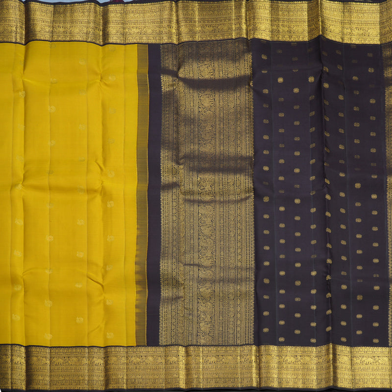 Hayagrivas Handloom Sampanga Yellow Kanjivaram Silk Saree with Deep Jamun Border SSCBF108G19-1