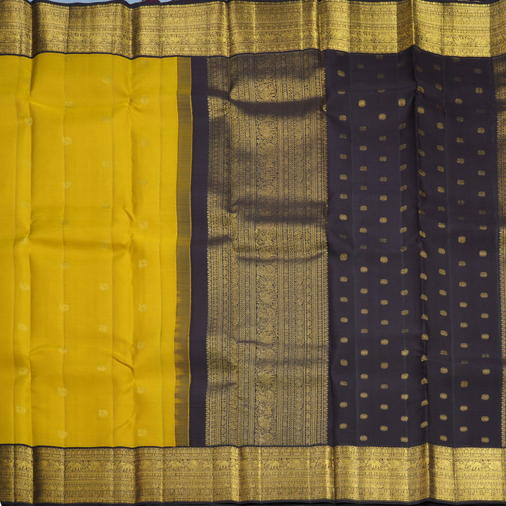 Hayagrivas Handloom Sampanga Yellow Kanjivaram Silk Saree with Deep Jamun Border SSCBF108G19-1