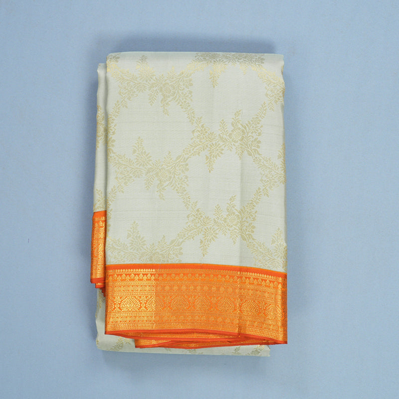 Hayagrivas Handloom Greige Kanjivaram Silk Saree with Orange Border SSCBF108G2-1