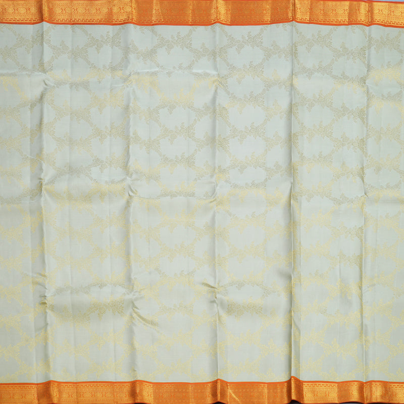 Hayagrivas Handloom Greige Kanjivaram Silk Saree with Orange Border SSCBF108G2-1
