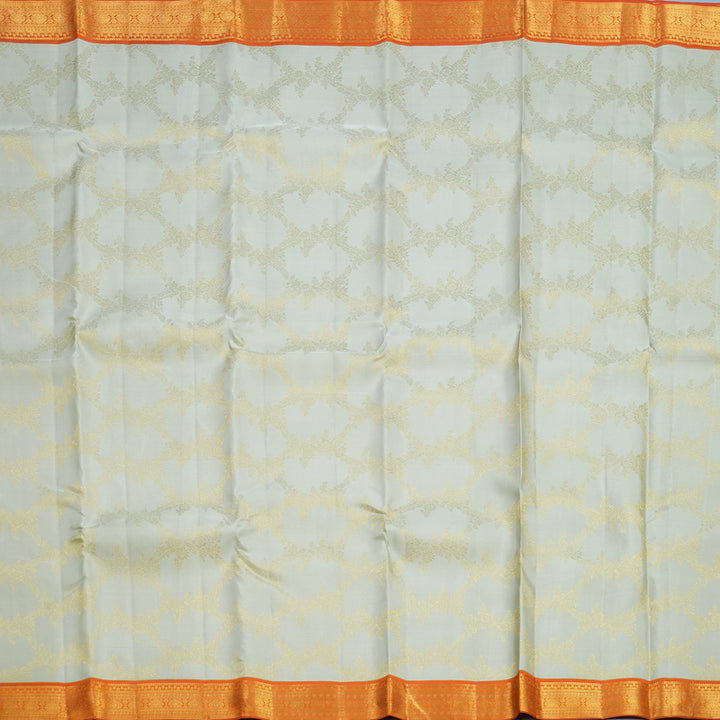 Hayagrivas Handloom Greige Kanjivaram Silk Saree with Orange Border SSCBF108G2-1