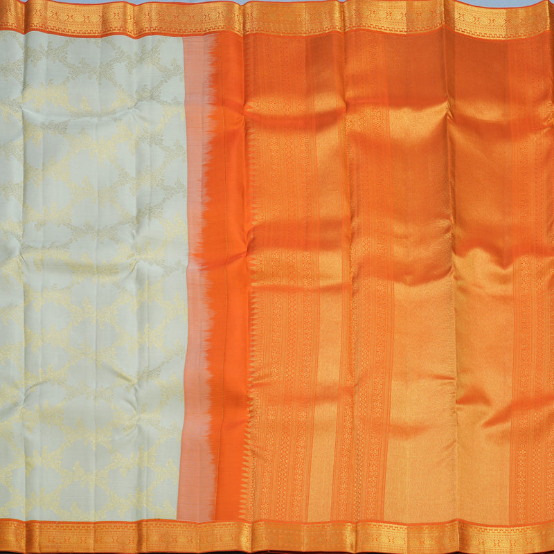 Hayagrivas Handloom Greige Kanjivaram Silk Saree with Orange Border SSCBF108G2-1