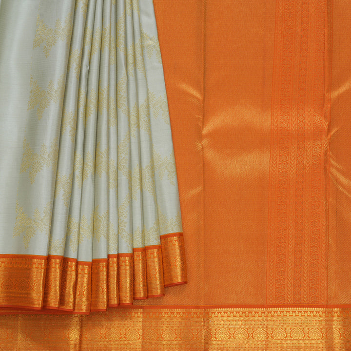 Hayagrivas Handloom Greige Kanjivaram Silk Saree with Orange Border SSCBF108G2-1