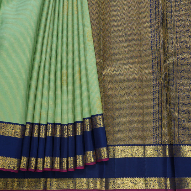 Hayagrivas Handloom Pista Green Kanjivaram Silk Saree with Navy Blue Border SSCBF108G4-2