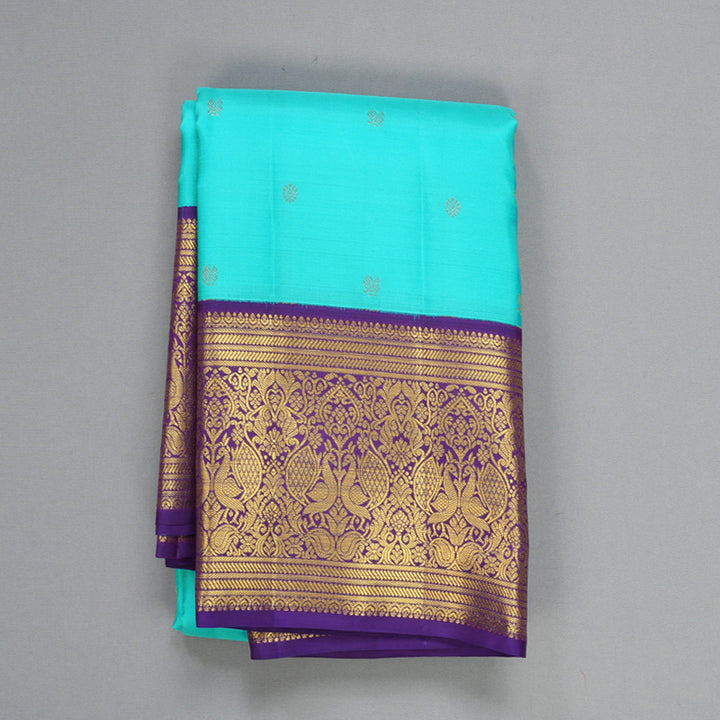 Hayagrivas Handloom Sea Blue Kanjivaram Silk Saree with Purple Border SSCBF108G5-1