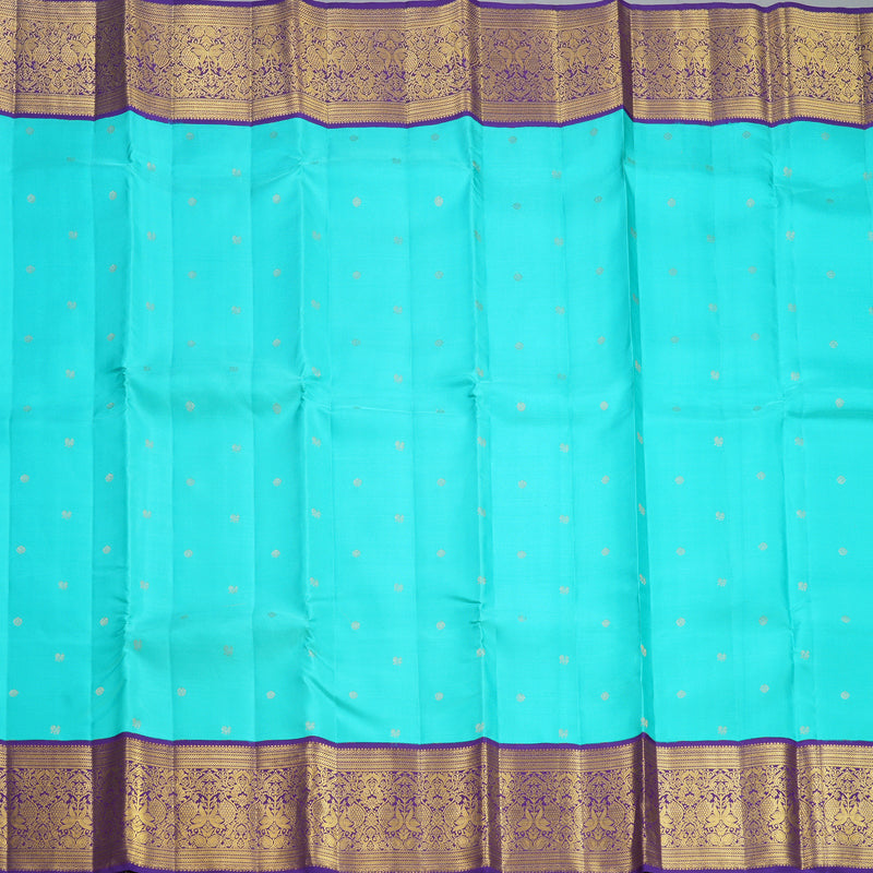 Hayagrivas Handloom Sea Blue Kanjivaram Silk Saree with Purple Border SSCBF108G5-1