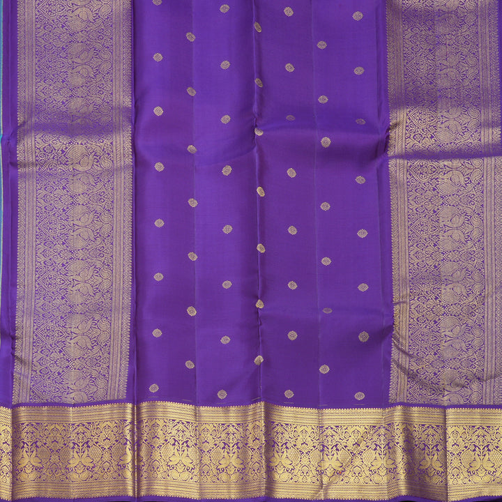 Hayagrivas Handloom Sea Blue Kanjivaram Silk Saree with Purple Border SSCBF108G5-1