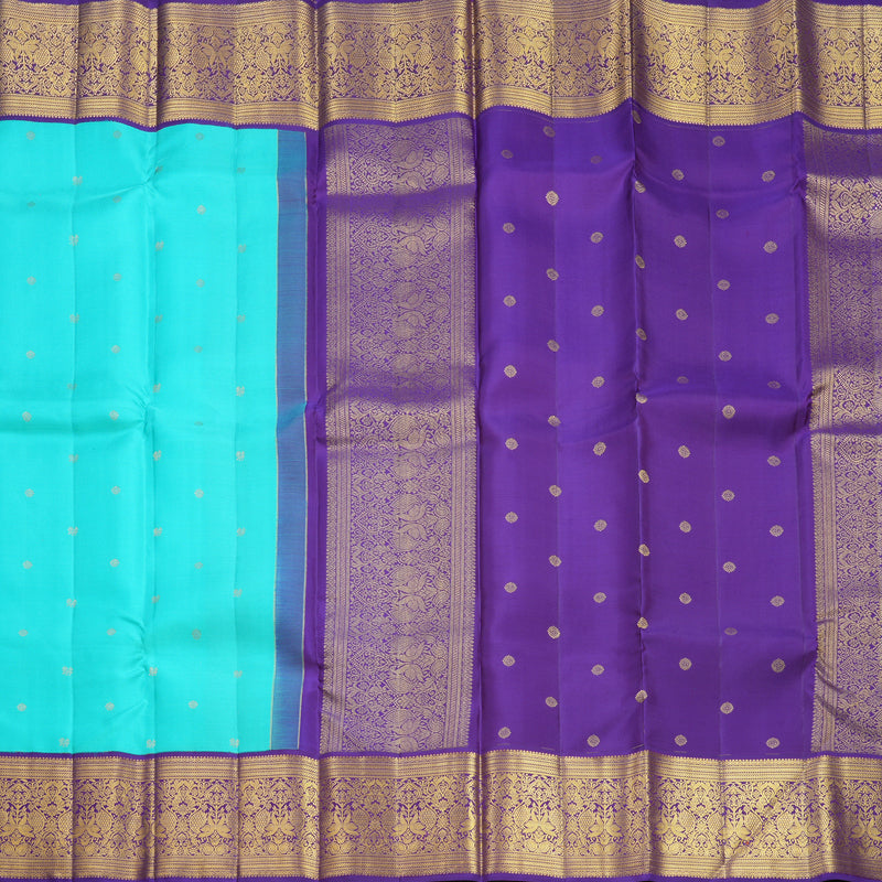 Hayagrivas Handloom Sea Blue Kanjivaram Silk Saree with Purple Border SSCBF108G5-1