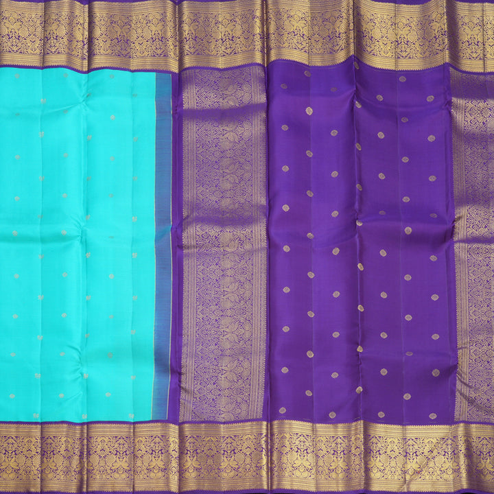 Hayagrivas Handloom Sea Blue Kanjivaram Silk Saree with Purple Border SSCBF108G5-1