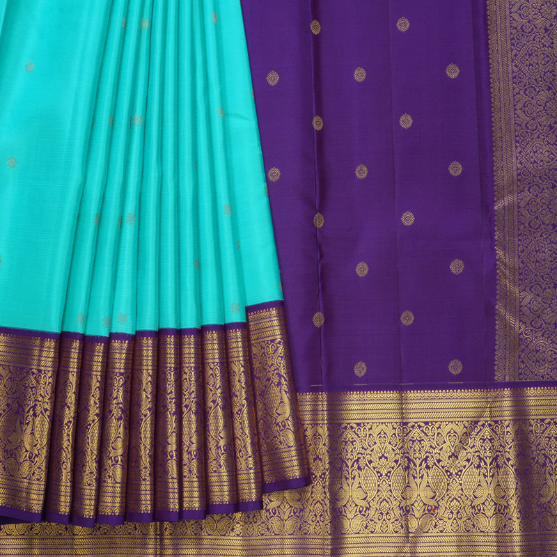 Hayagrivas Handloom Sea Blue Kanjivaram Silk Saree with Purple Border SSCBF108G5-1
