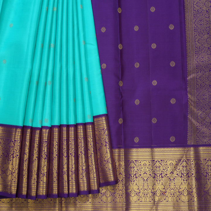 Hayagrivas Handloom Sea Blue Kanjivaram Silk Saree with Purple Border SSCBF108G5-1
