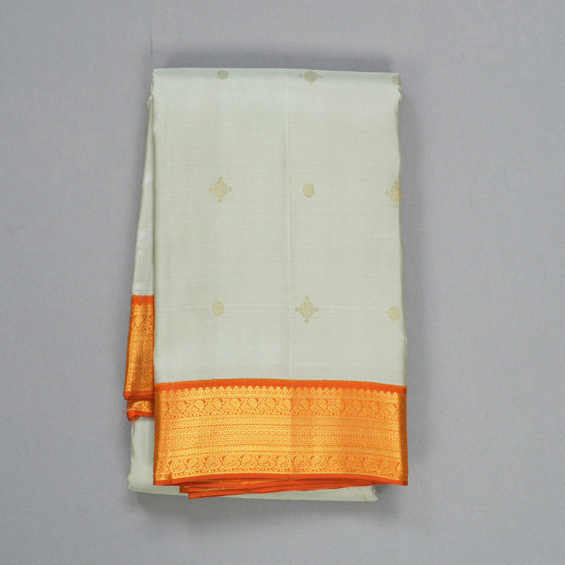 Hayagrivas Handloom Mild Pastel Green Kanjivaram Silk Saree with Orange Border SSCBF108G6-1