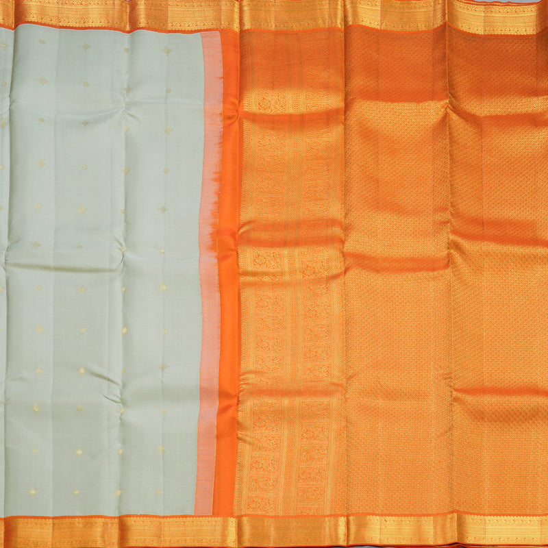 Hayagrivas Handloom Mild Pastel Green Kanjivaram Silk Saree with Orange Border SSCBF108G6-1