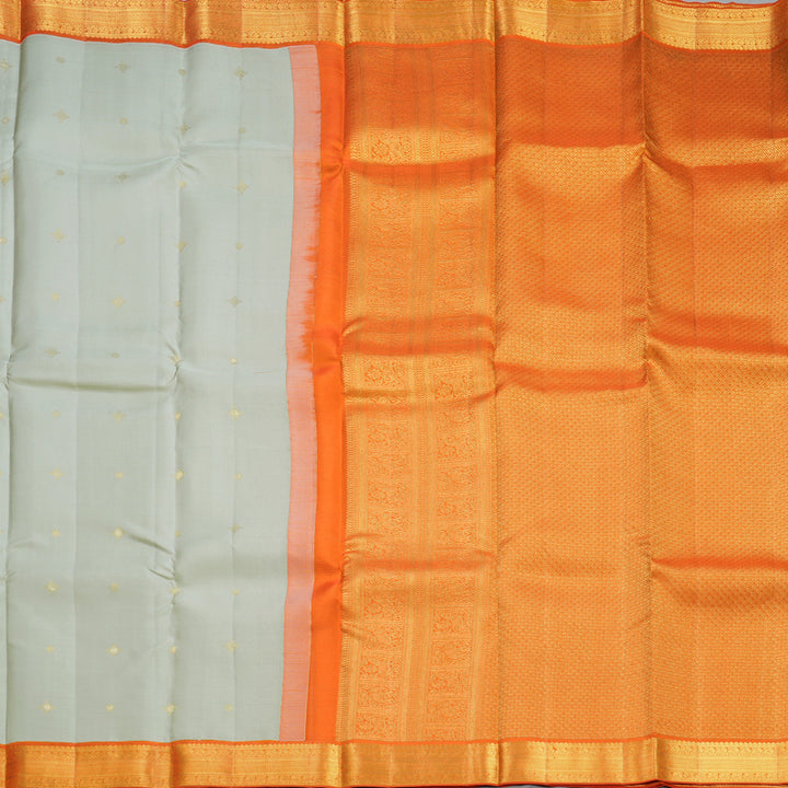 Hayagrivas Handloom Mild Pastel Green Kanjivaram Silk Saree with Orange Border SSCBF108G6-1