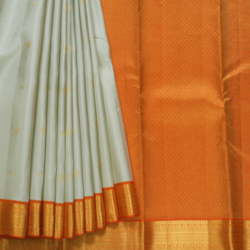Hayagrivas Handloom Mild Pastel Green Kanjivaram Silk Saree with Orange Border SSCBF108G6-1