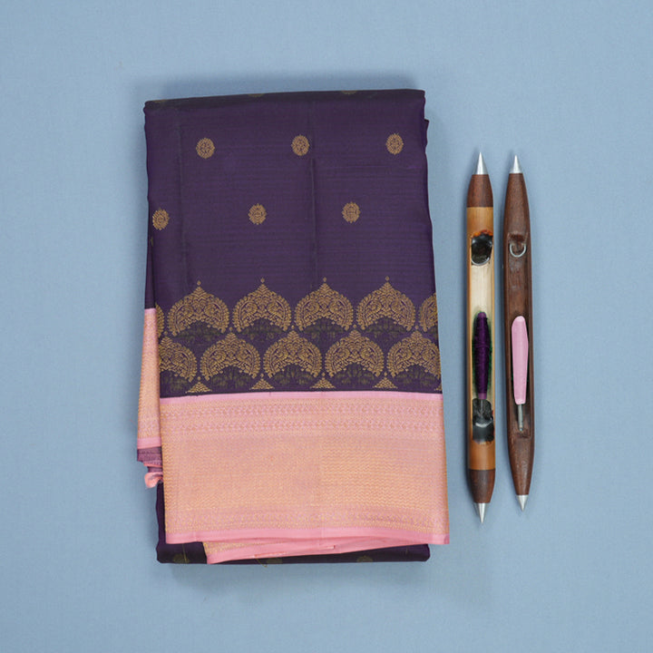 Hayagrivas Handloom Purple Kanjivaram Silk Saree with Baby Pink Border SSCBF108G7-1