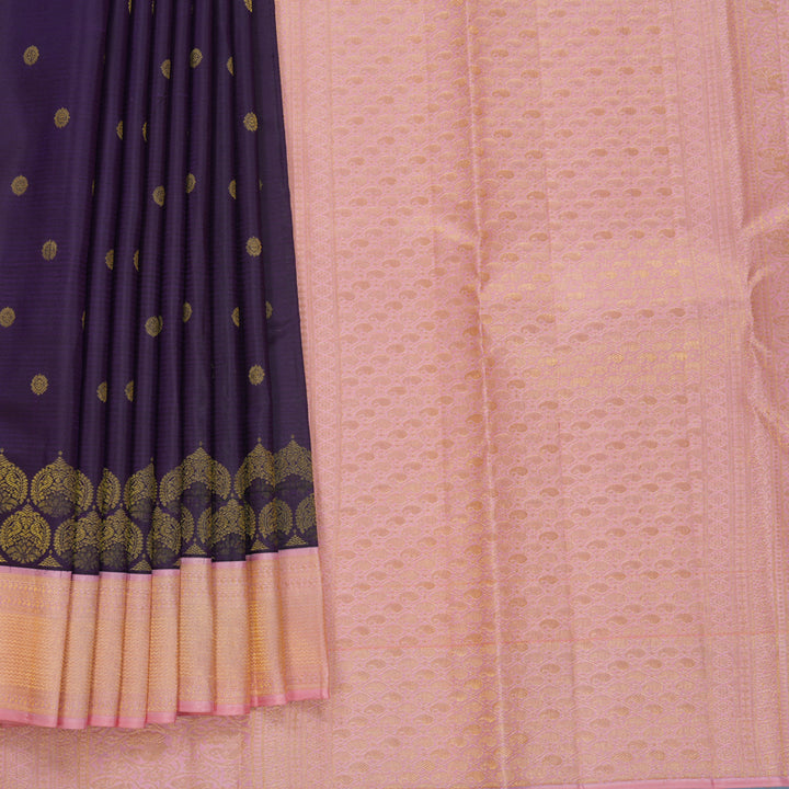 Hayagrivas Handloom Purple Kanjivaram Silk Saree with Baby Pink Border SSCBF108G7-1