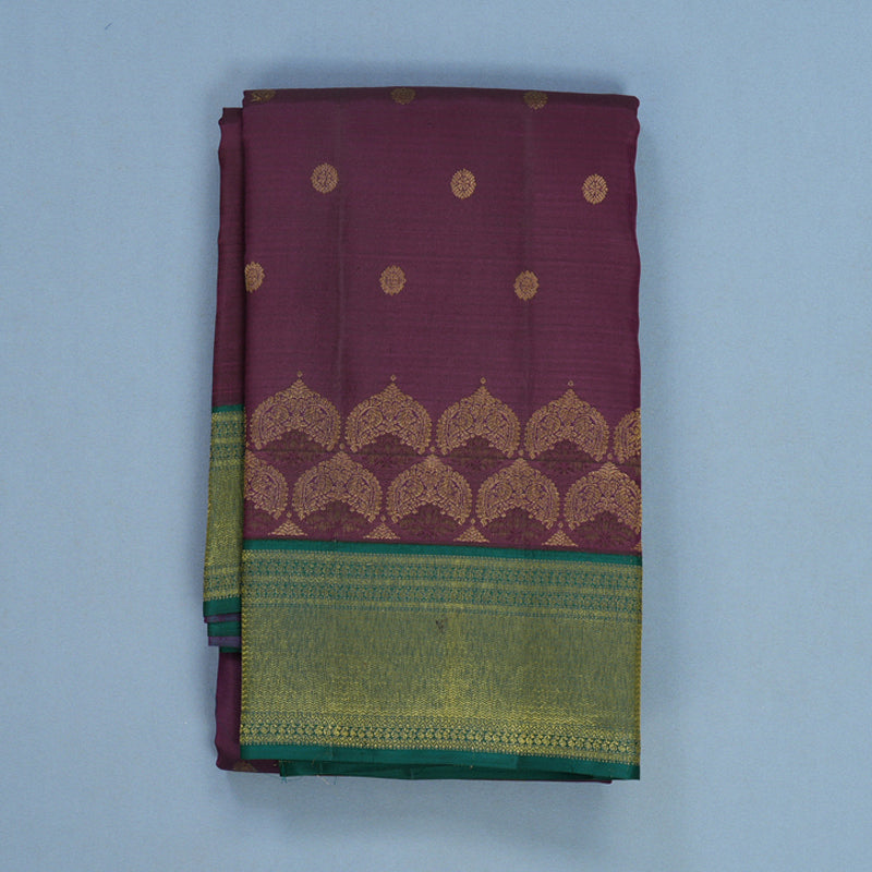 Hayagrivas Handloom Purple Kanjivaram Silk Saree with Dark Green Border SSCBF108G7-2