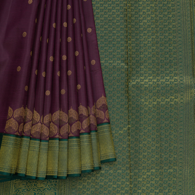 Hayagrivas Handloom Purple Kanjivaram Silk Saree with Dark Green Border SSCBF108G7-2