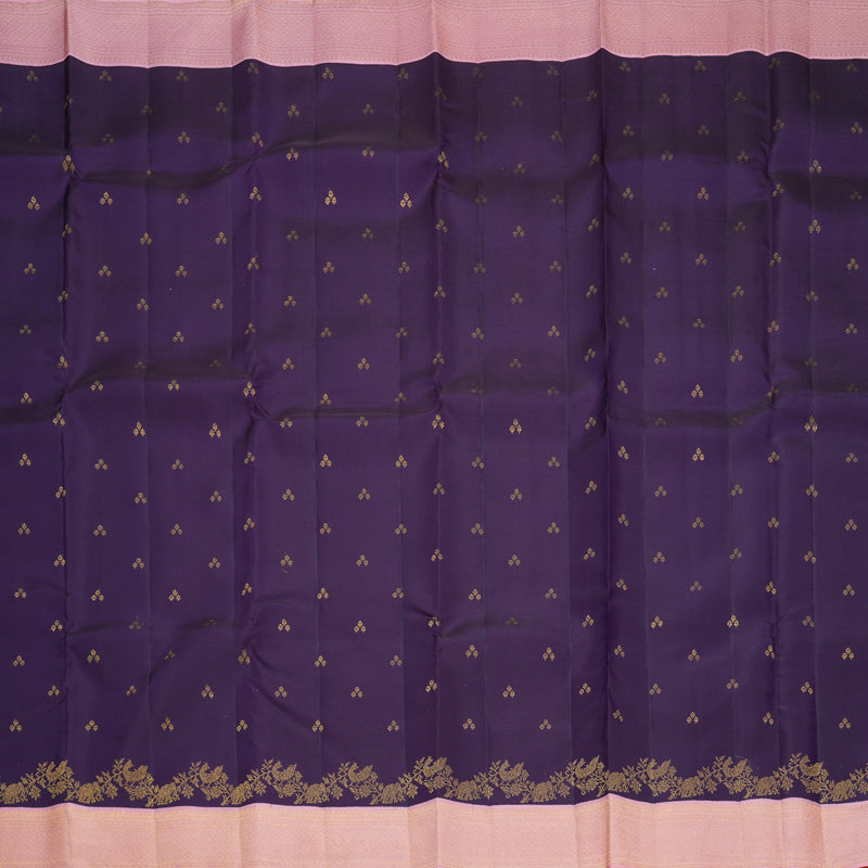 Hayagrivas Handloom Dark Purple Kanjivaram Silk Saree with Baby Pink Border SSCBF108G8-1