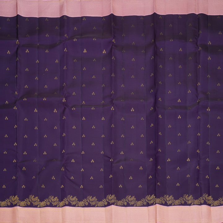 Hayagrivas Handloom Dark Purple Kanjivaram Silk Saree with Baby Pink Border SSCBF108G8-1