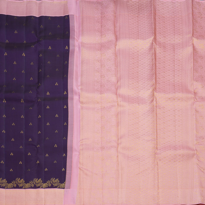 Hayagrivas Handloom Dark Purple Kanjivaram Silk Saree with Baby Pink Border SSCBF108G8-1