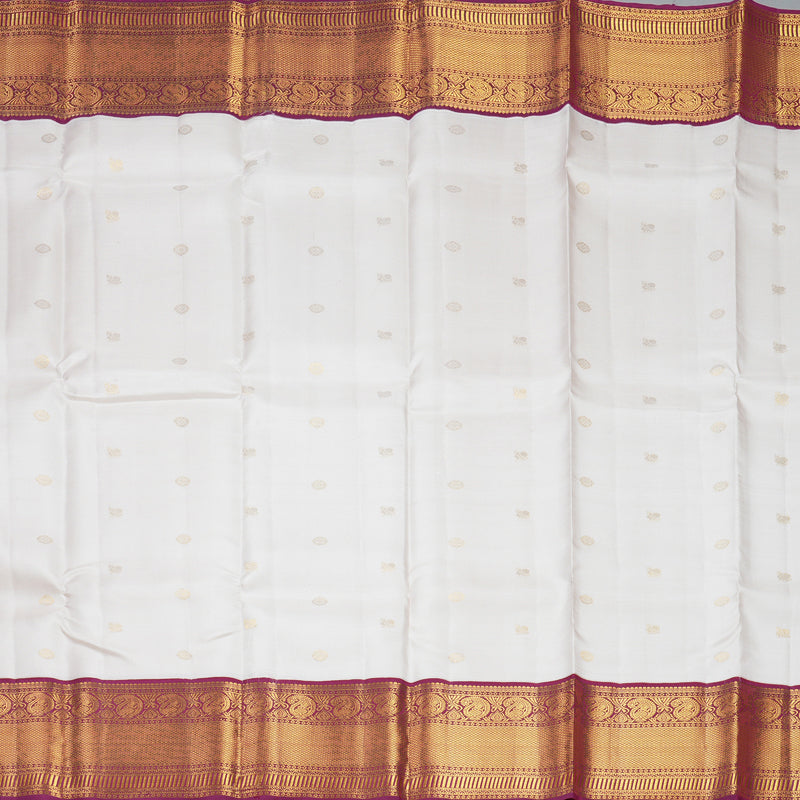 Hayagrivas Handloom Half-White Kanjivaram Silk Saree with Pinkish-Maroon Border SSCBF109G10-1