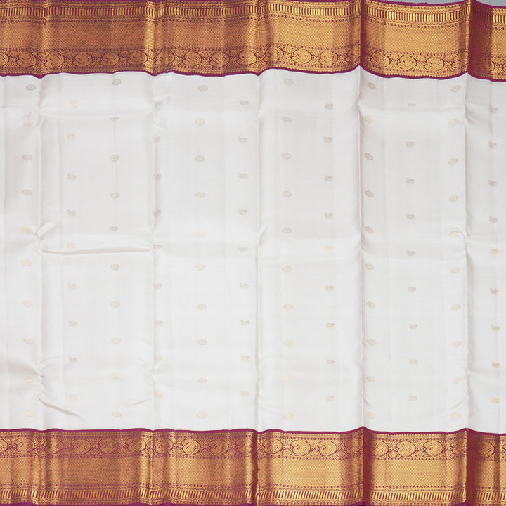 Hayagrivas Handloom Half-White Kanjivaram Silk Saree with Pinkish-Maroon Border SSCBF109G10-1