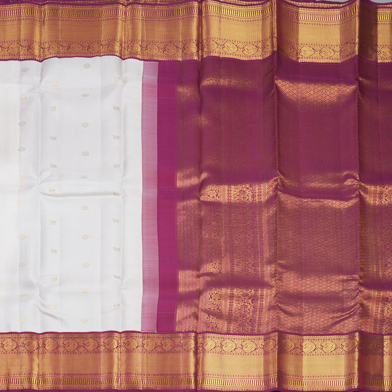 Hayagrivas Handloom Half-White Kanjivaram Silk Saree with Pinkish-Maroon Border SSCBF109G10-1