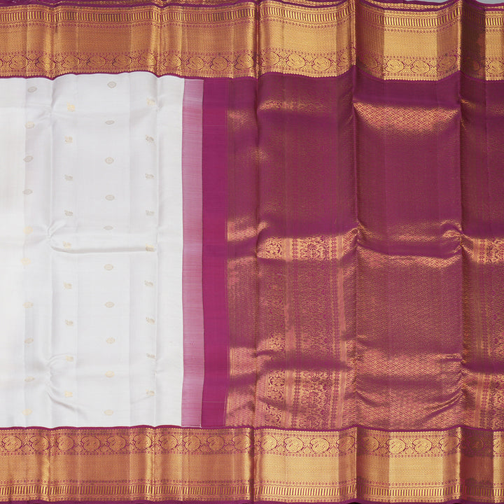 Hayagrivas Handloom Half-White Kanjivaram Silk Saree with Pinkish-Maroon Border SSCBF109G10-1