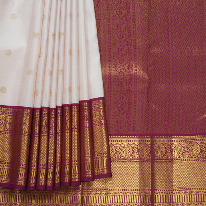 Hayagrivas Handloom Half-White Kanjivaram Silk Saree with Pinkish-Maroon Border SSCBF109G10-1