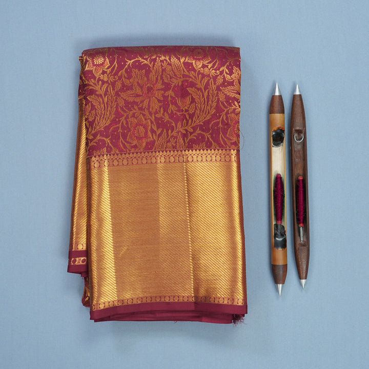Hayagrivas Handloom Maroon Kanjivaram Silk Saree SSCBF109G11-1
