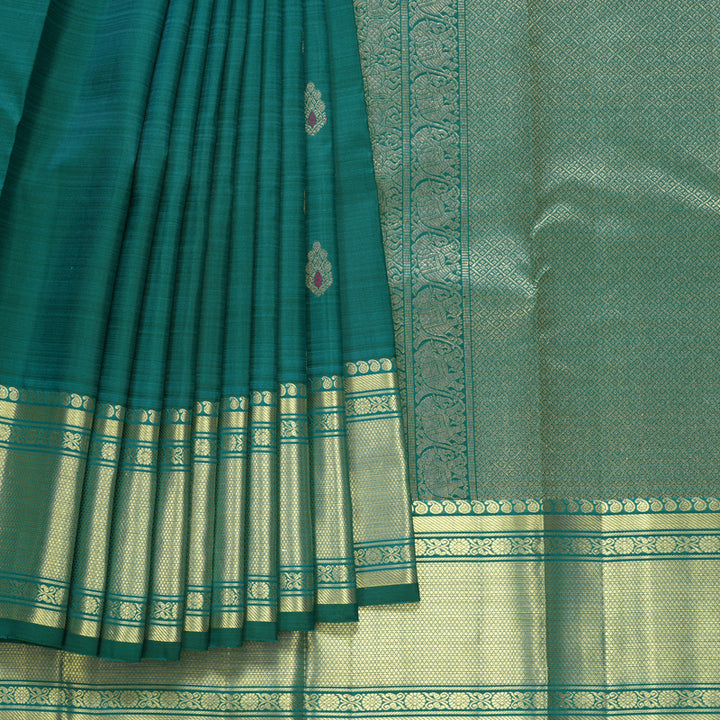 Hayagrivas Handloom Peacock Green Kanjivaram Silk Saree SSCBF109G14-1