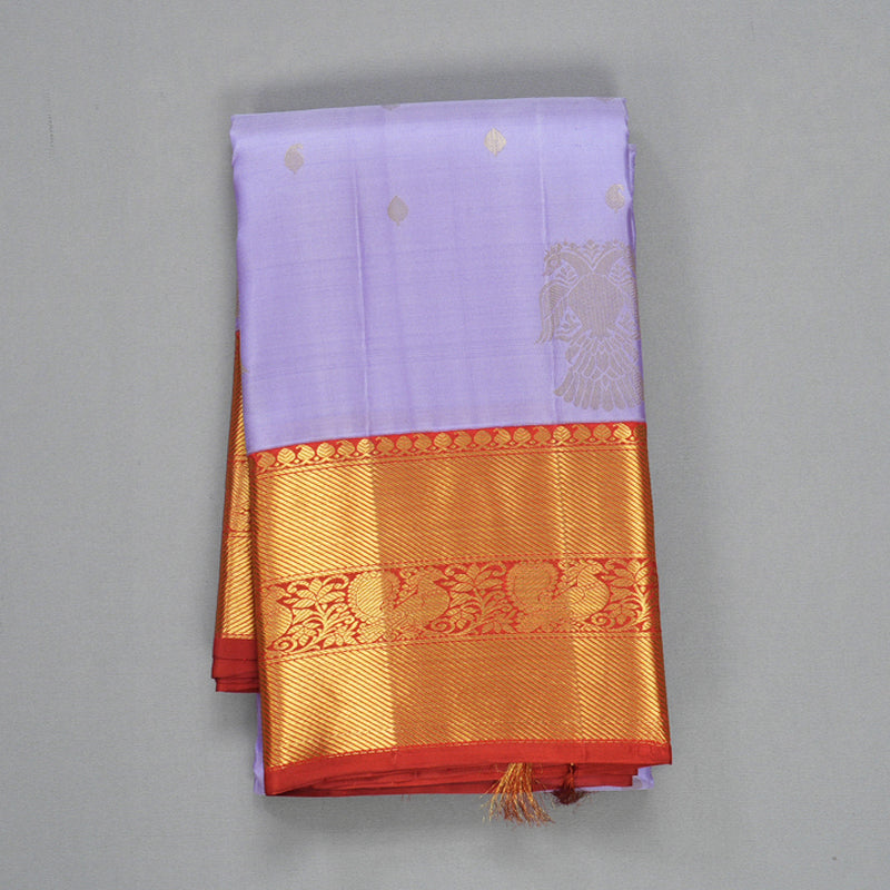 Hayagrivas Handloom Lavender Kanjivaram Silk Saree with Red Border SSCBF109G21-1