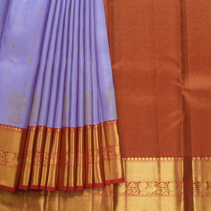 Hayagrivas Handloom Lavender Kanjivaram Silk Saree with Red Border SSCBF109G21-1