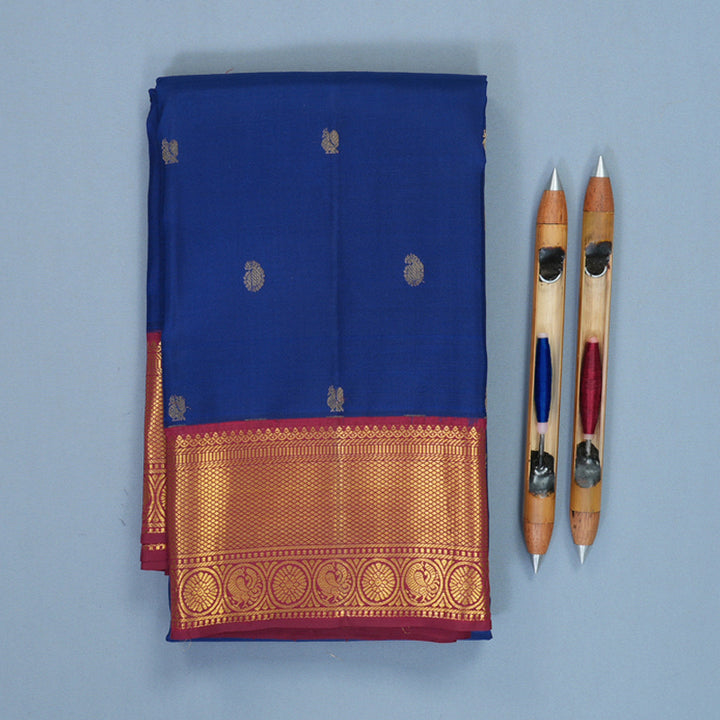 Hayagrivas Handloom MS Blue Kanjivaram Silk Saree with Maroon Border SSCBF109G23-1