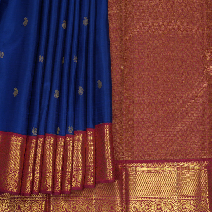 Hayagrivas Handloom MS Blue Kanjivaram Silk Saree with Maroon Border SSCBF109G23-1