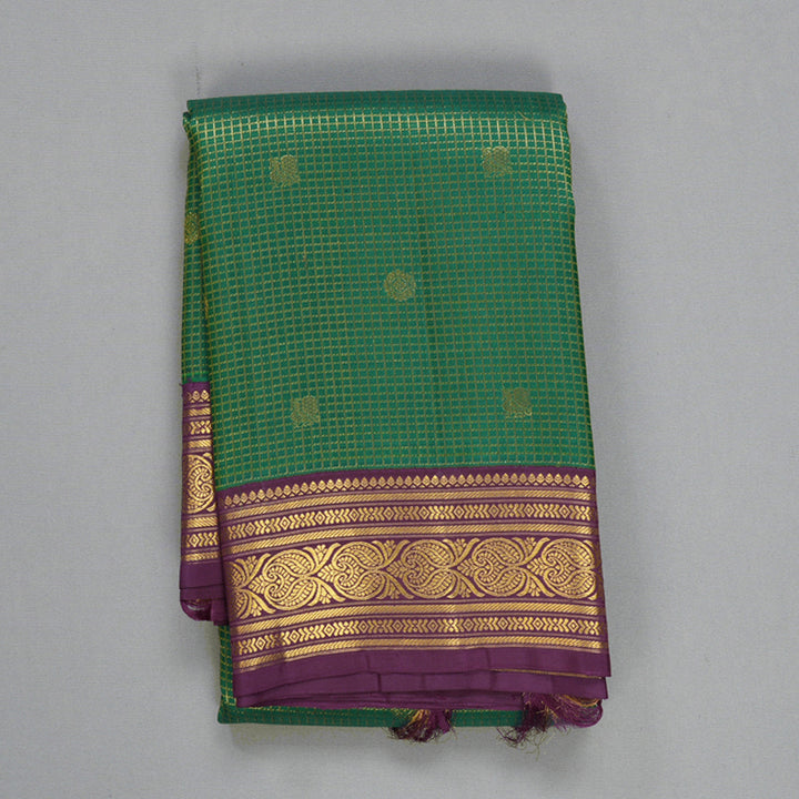 Hayagrivas Handloom Dark Green Kanjivaram Silk Saree with Purple Border SSCBF109G24-1