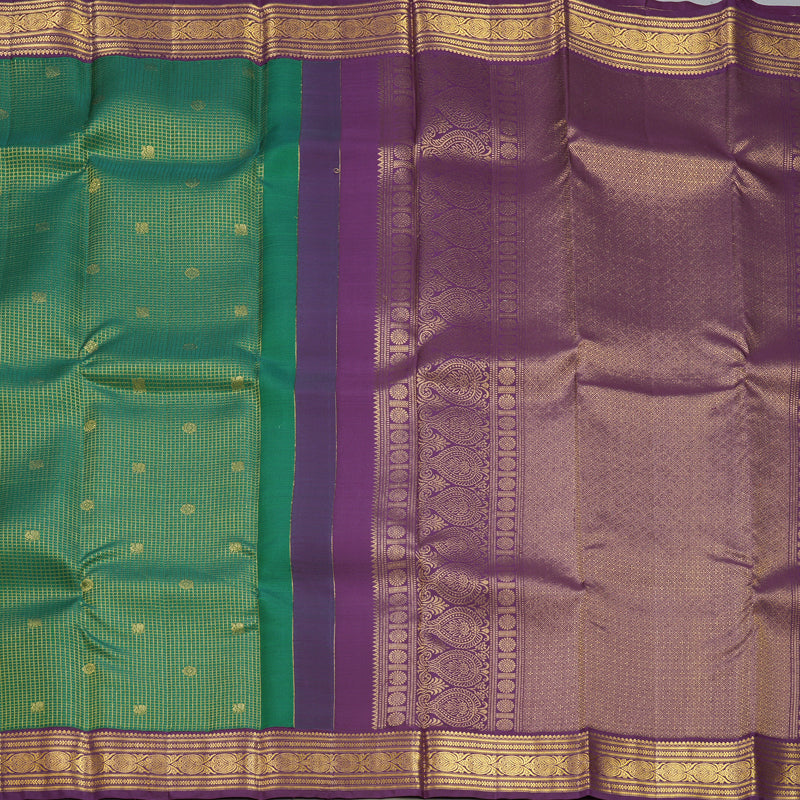 Hayagrivas Handloom Dark Green Kanjivaram Silk Saree with Purple Border SSCBF109G24-1