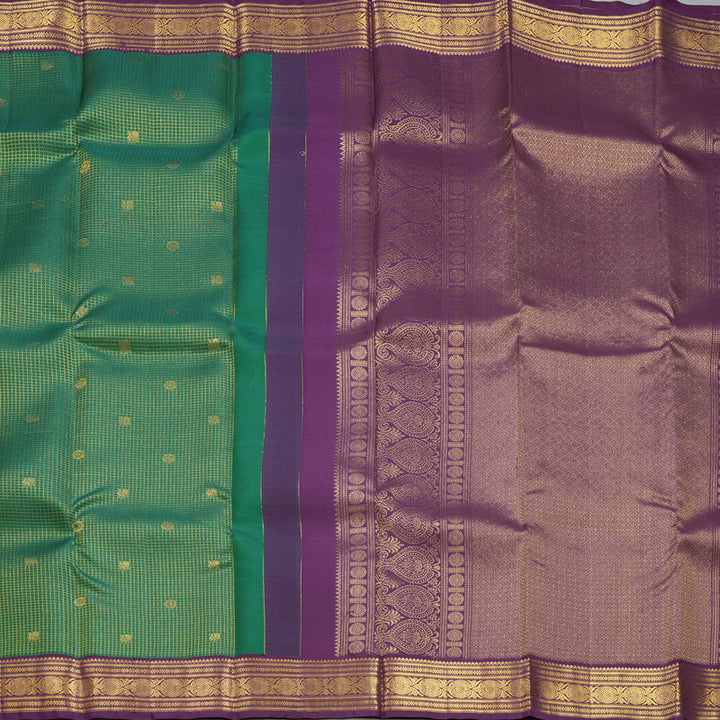 Hayagrivas Handloom Dark Green Kanjivaram Silk Saree with Purple Border SSCBF109G24-1