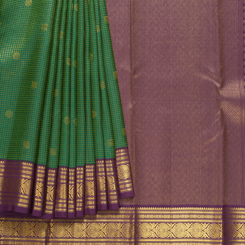 Hayagrivas Handloom Dark Green Kanjivaram Silk Saree with Purple Border SSCBF109G24-1