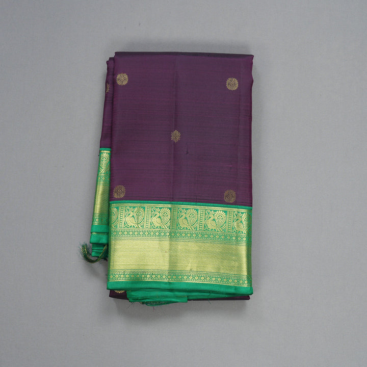 Hayagrivas Handloom Brinjal Purple Kanjivaram Silk Saree with Meenakshi Green Border SSCBF109G25-1
