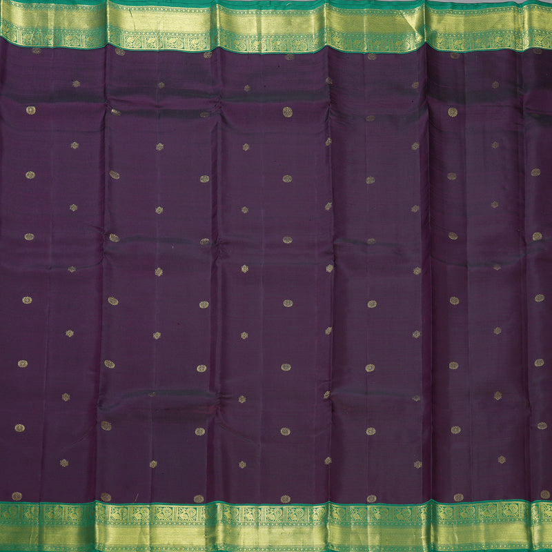Hayagrivas Handloom Brinjal Purple Kanjivaram Silk Saree with Meenakshi Green Border SSCBF109G25-1