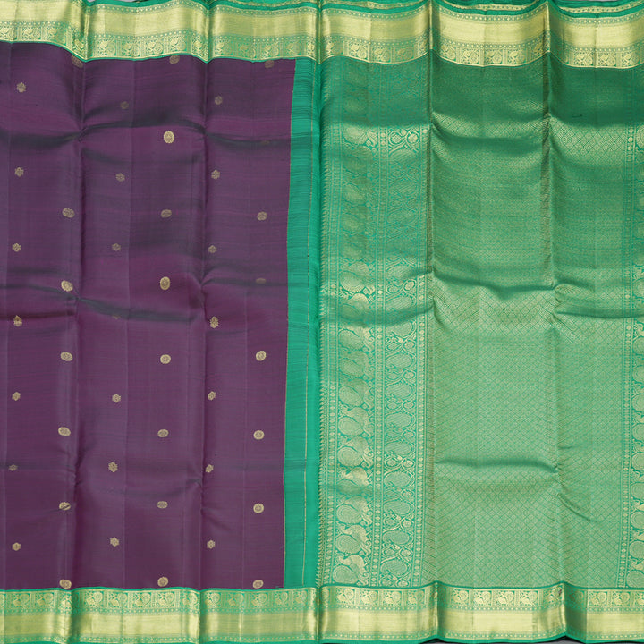 Hayagrivas Handloom Brinjal Purple Kanjivaram Silk Saree with Meenakshi Green Border SSCBF109G25-1