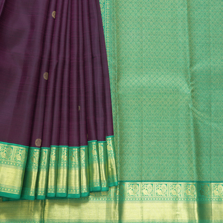 Hayagrivas Handloom Brinjal Purple Kanjivaram Silk Saree with Meenakshi Green Border SSCBF109G25-1