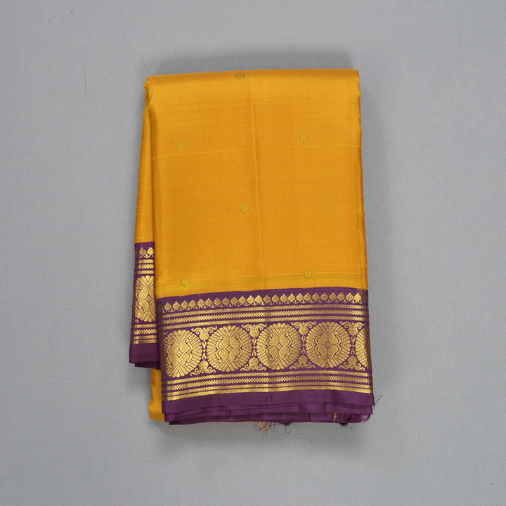 Hayagrivas Handloom Mustard Yellow Kanjivaram Silk Saree with Purple Border SSCBF109G26-1
