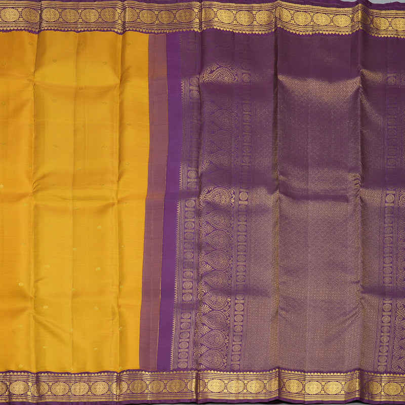 Hayagrivas Handloom Mustard Yellow Kanjivaram Silk Saree with Purple Border SSCBF109G26-1