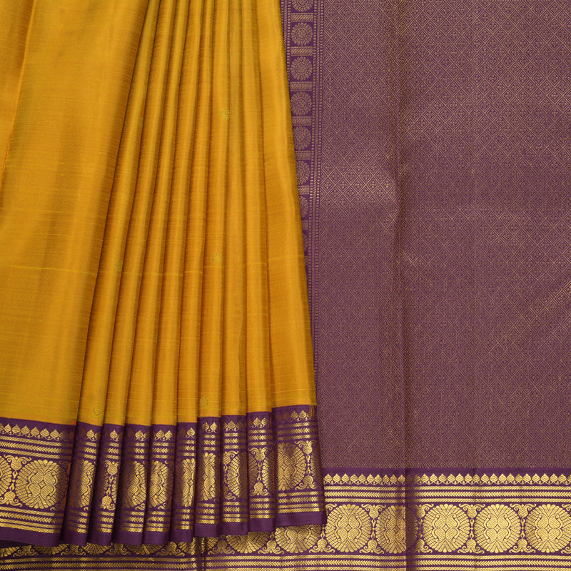 Hayagrivas Handloom Mustard Yellow Kanjivaram Silk Saree with Purple Border SSCBF109G26-1